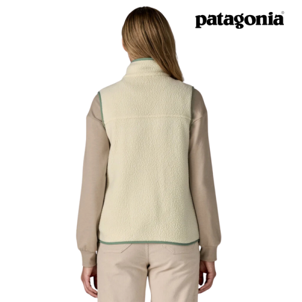 Patagonia Dame Retro Pile Vest Hvit med Grønn  Søm - Bilde 3
