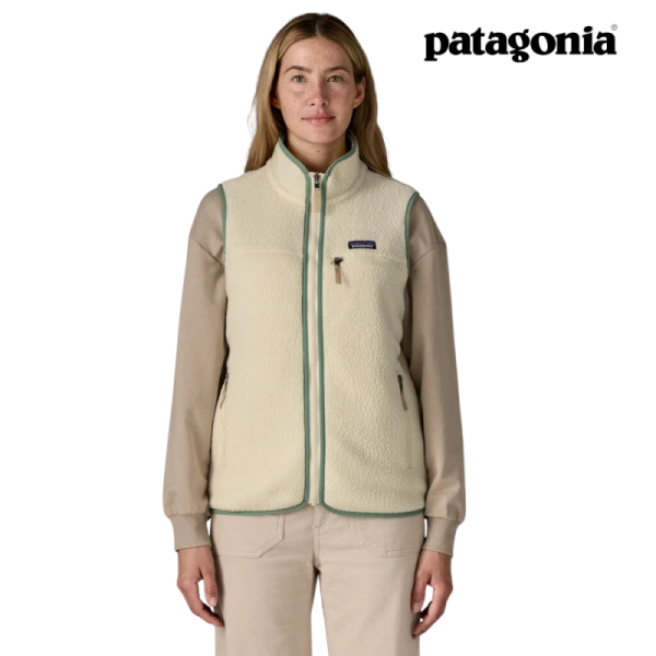 Patagonia Dame Retro Pile Vest Hvit med Grønn  Søm - Bilde 2