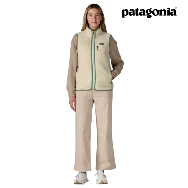 Patagonia Dame Retro Pile Vest Hvit med Grønn  Søm - Bilde 4