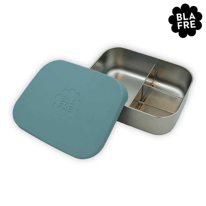 Blafre stålmatboks tre rom med silikonlokk - Turkis